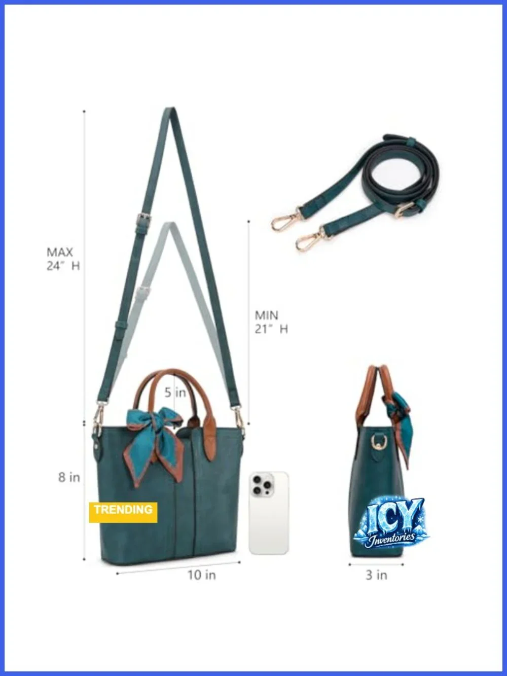 Vegan Leather Satchel Handbag Crossbody Purse with Detachable Strap